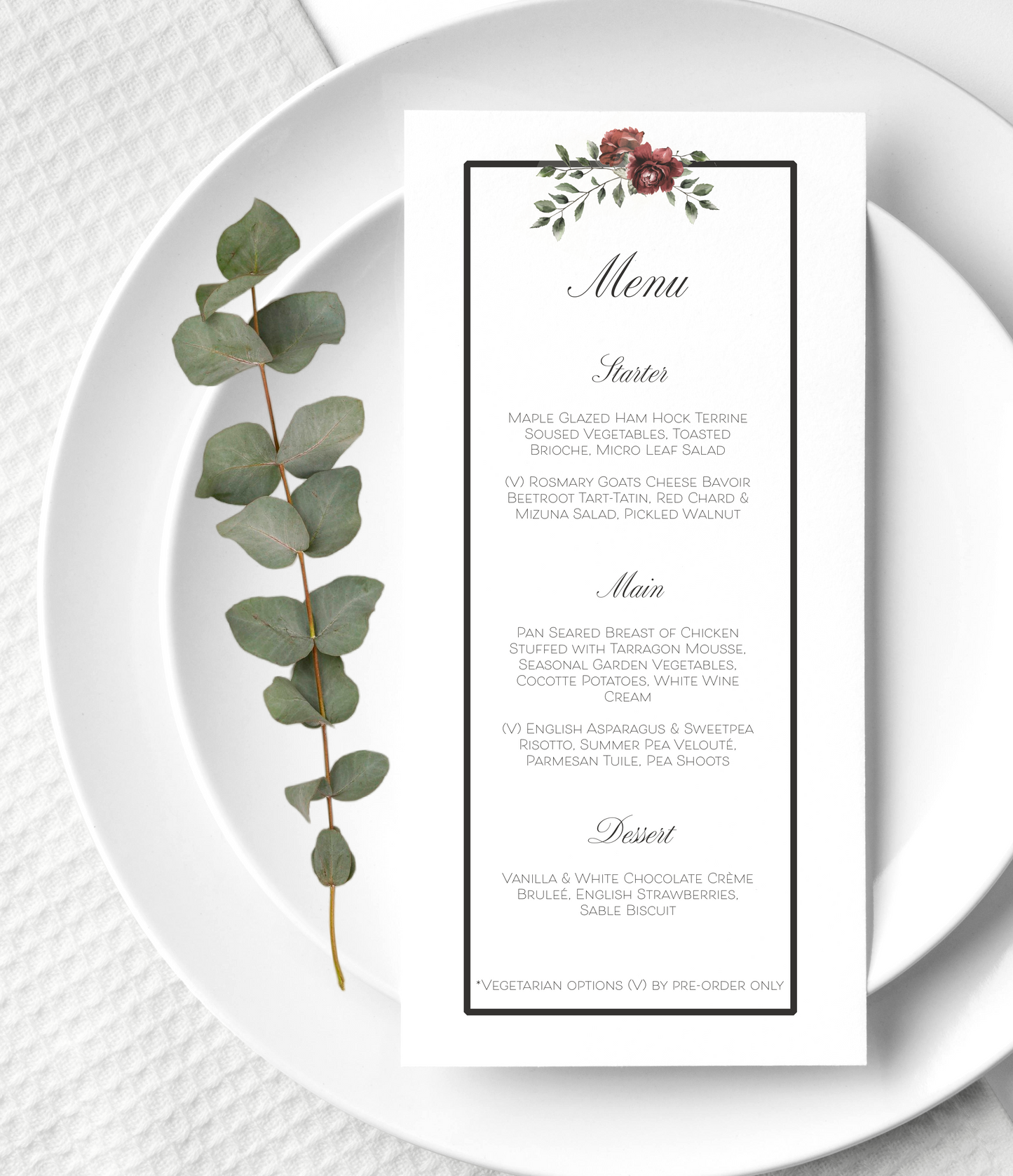 Wedding menu - Vintage Rose collection