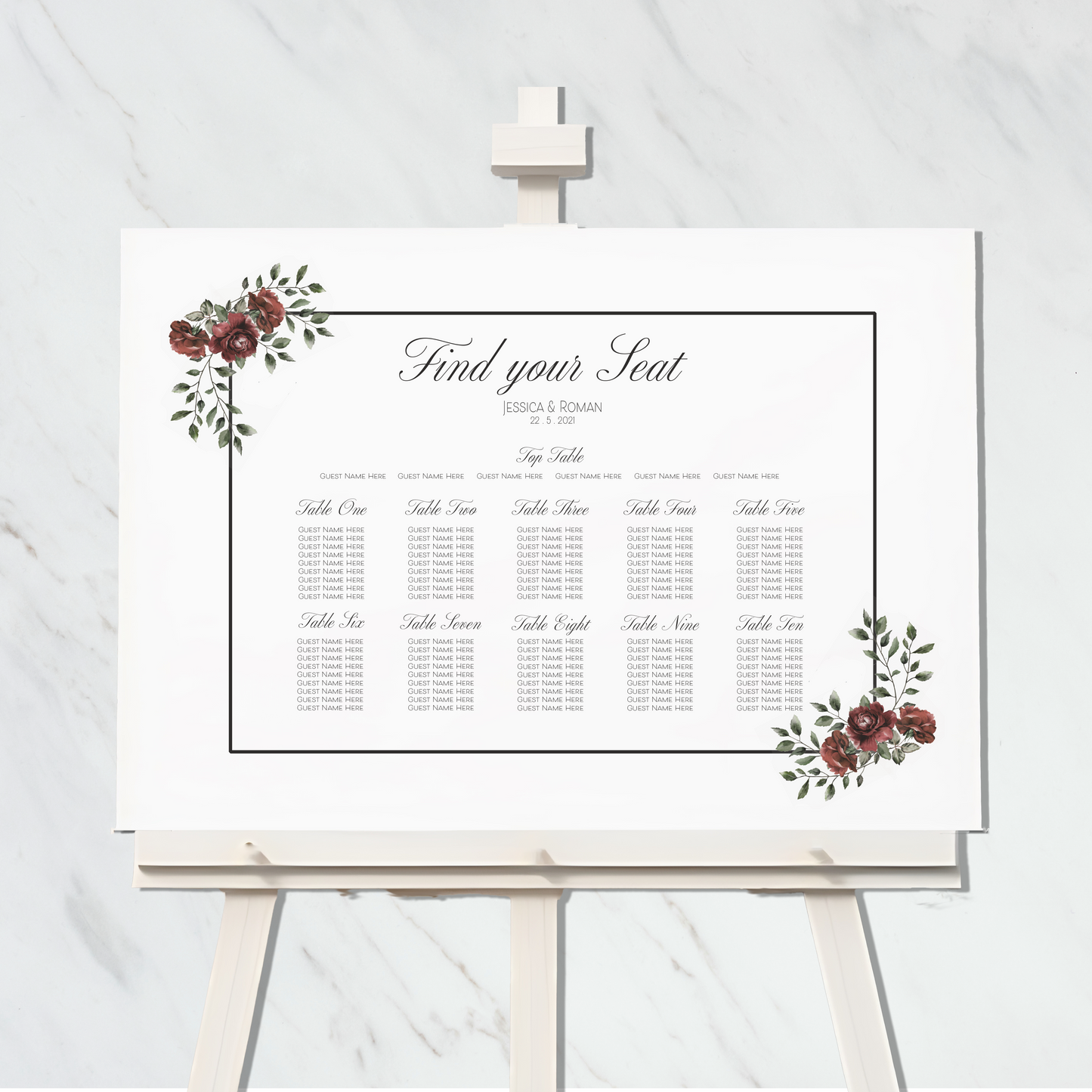 Vintage Rose seating plan landscape