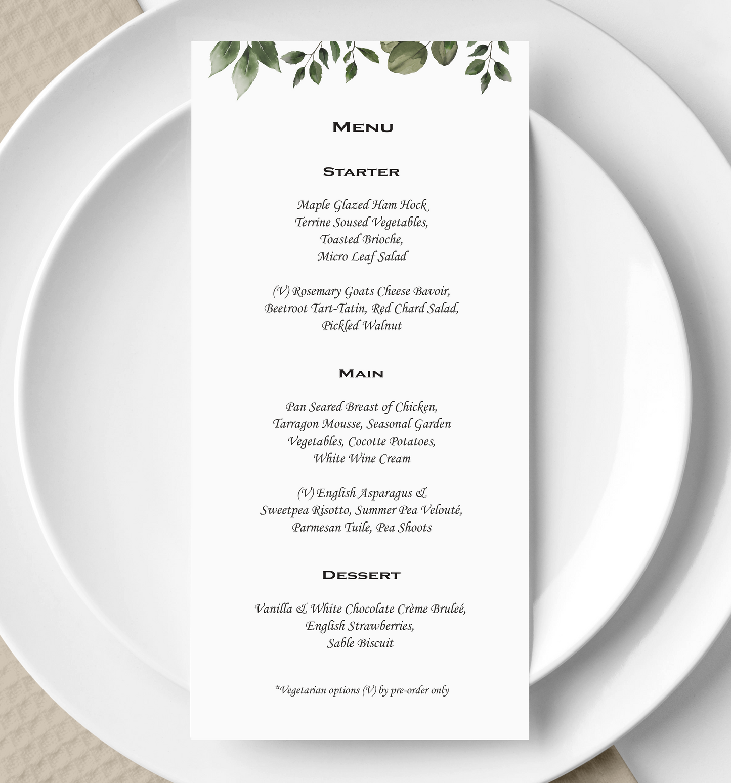 Wedding menu - Elegant Greenery collection