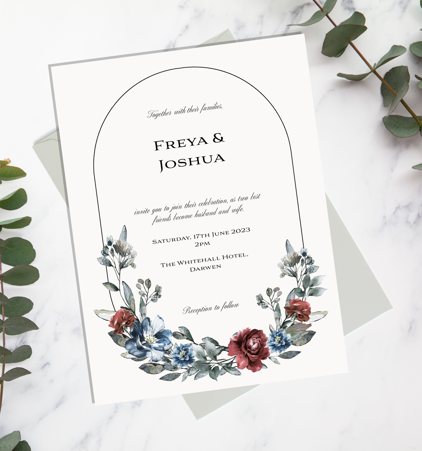 Blue Florals wedding invitation