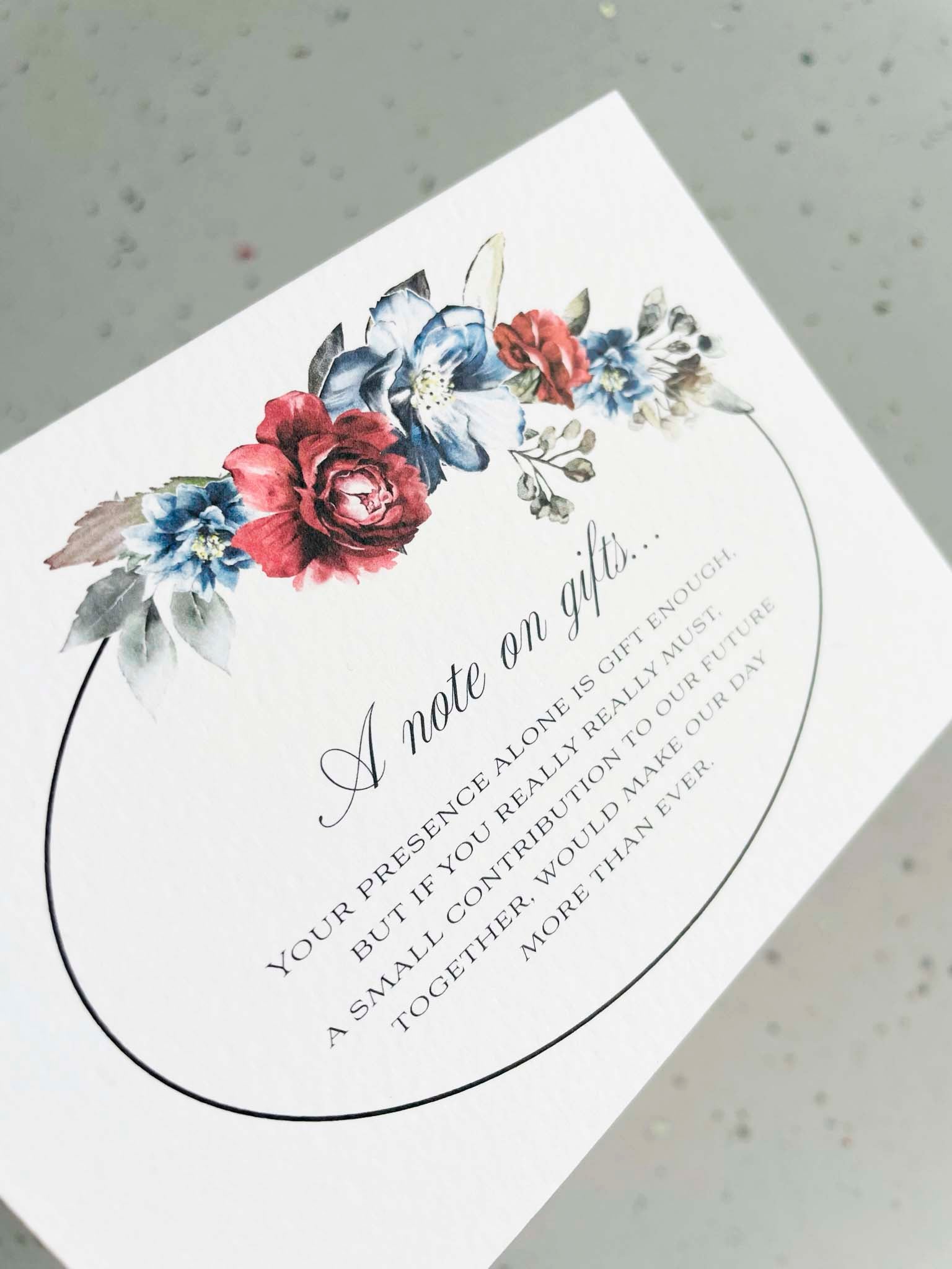 Blue Florals wedding invitation gift poem