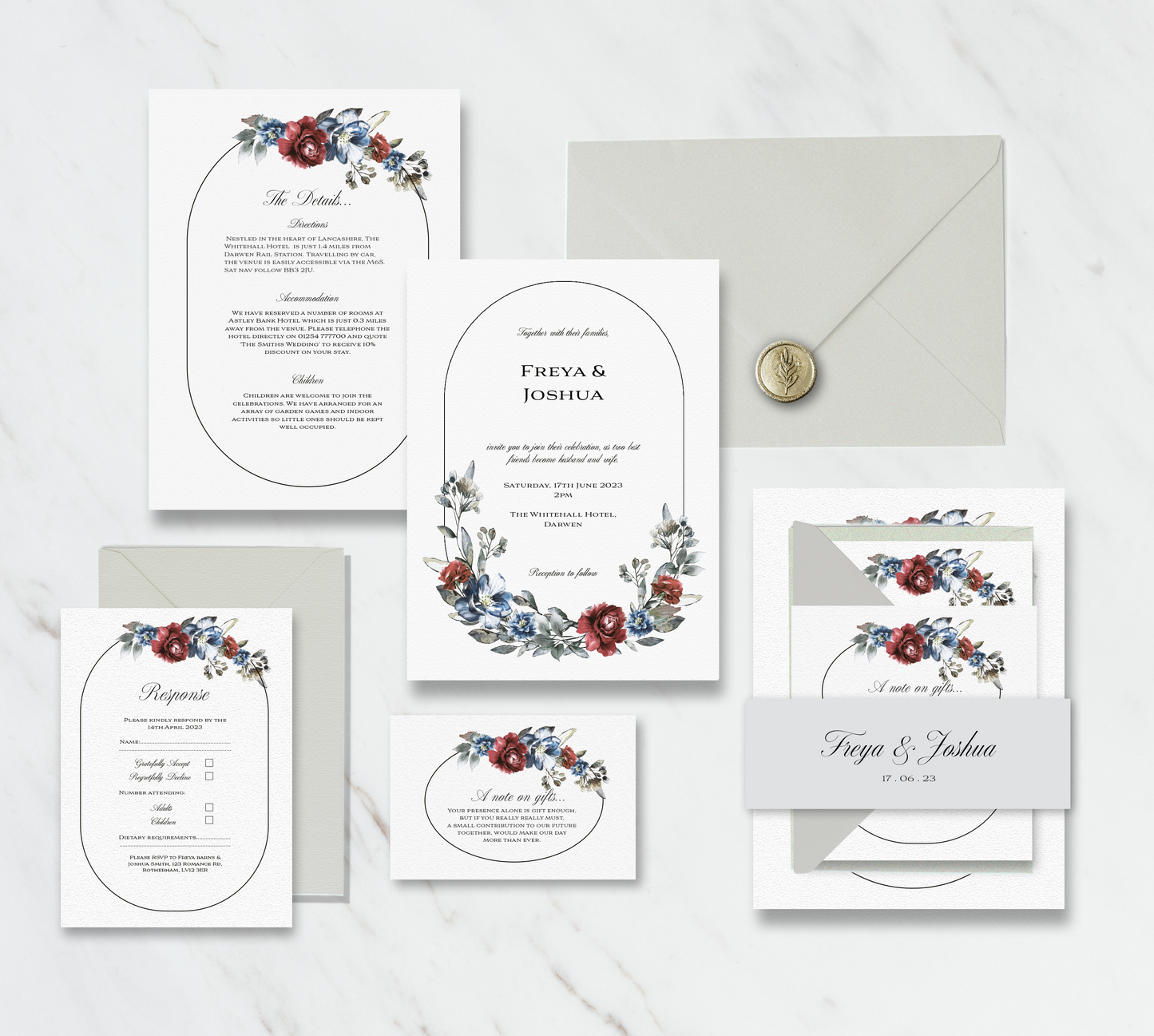 Blue Florals wedding invitation