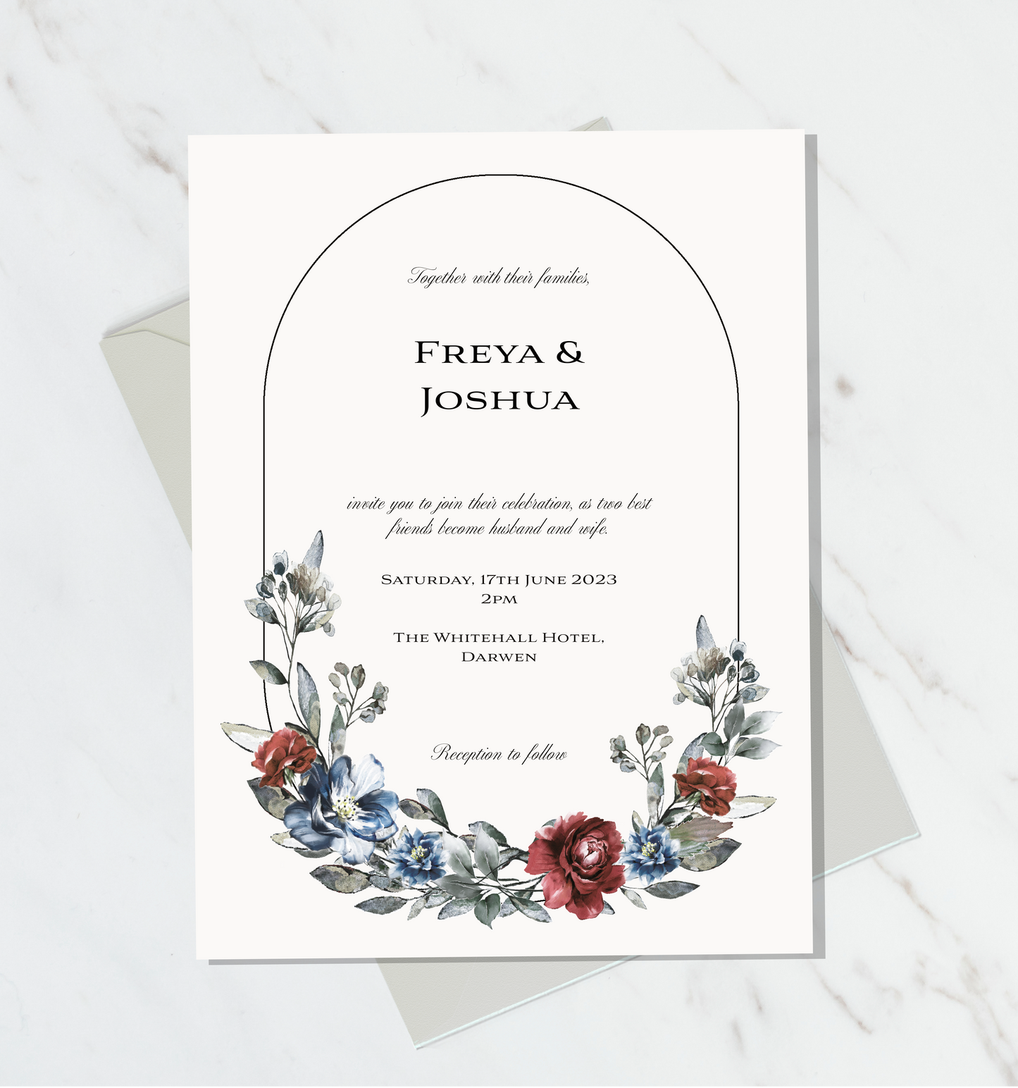 Blue Florals wedding invitation