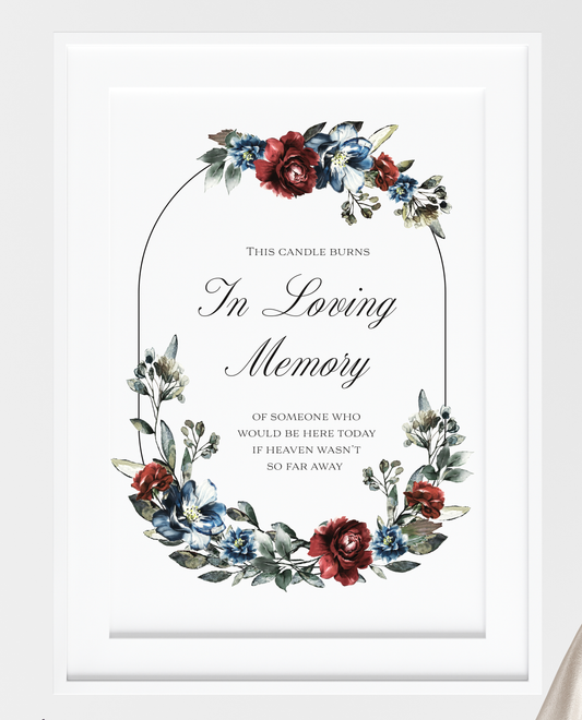 Blue Florals Collection - Candle Burns In Loving Memory wedding sign