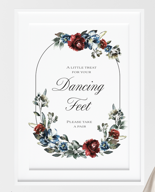 Blue Florals Collection - Treat for your Dancing Feet wedding sign