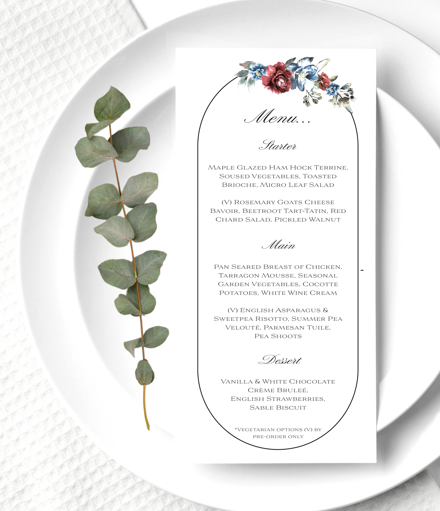 Wedding menu - Blue Florals collection