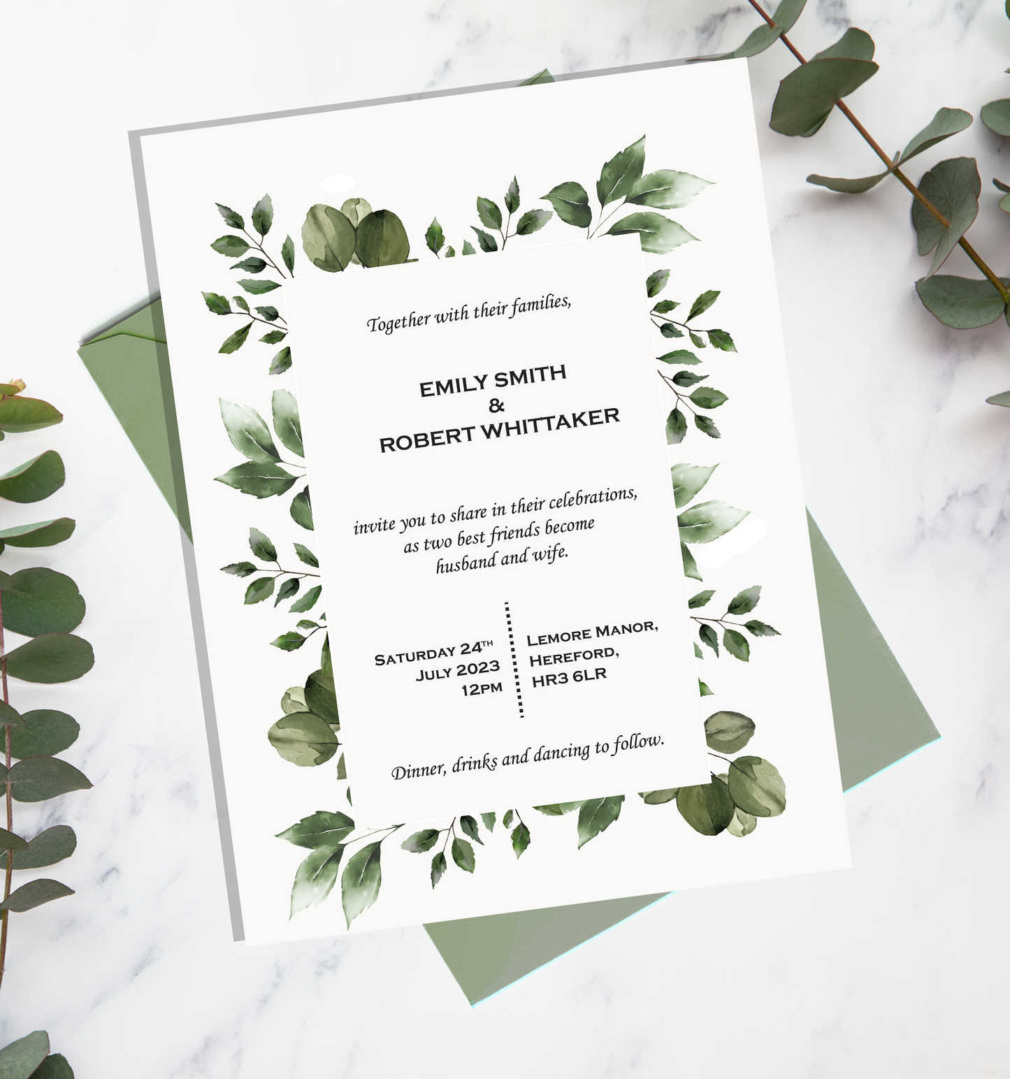 Elegant Greenery wedding invitation