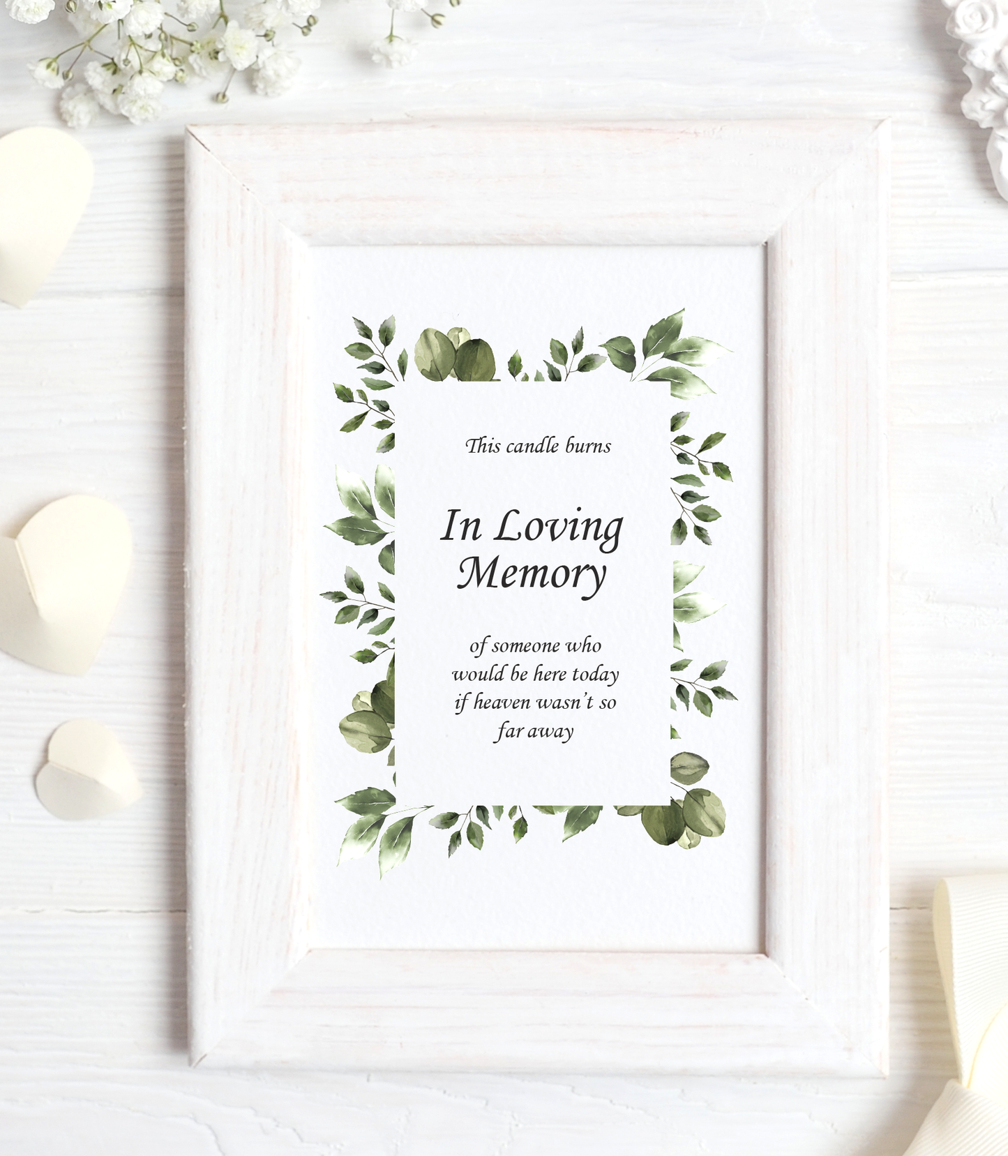 Elegant Greenery Collection - Candle Burns In Loving Memory print