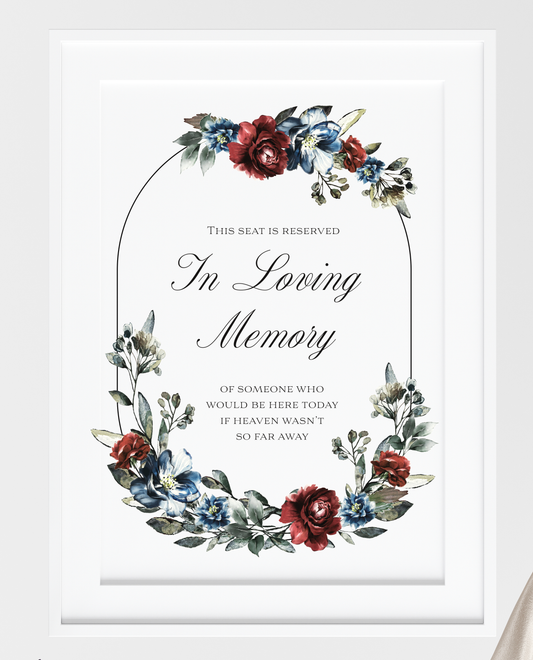 Blue Florals Collection - Seat Reserved In Loving Memory wedding sign